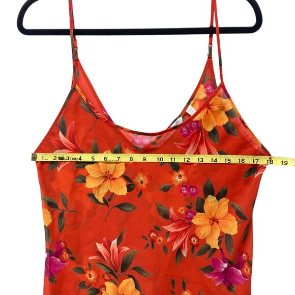 Victoria’s Secret Floral Slip Mini-Dress Sz Large Red-Orange Gold Sheer Tropical - Picture 4 of 7